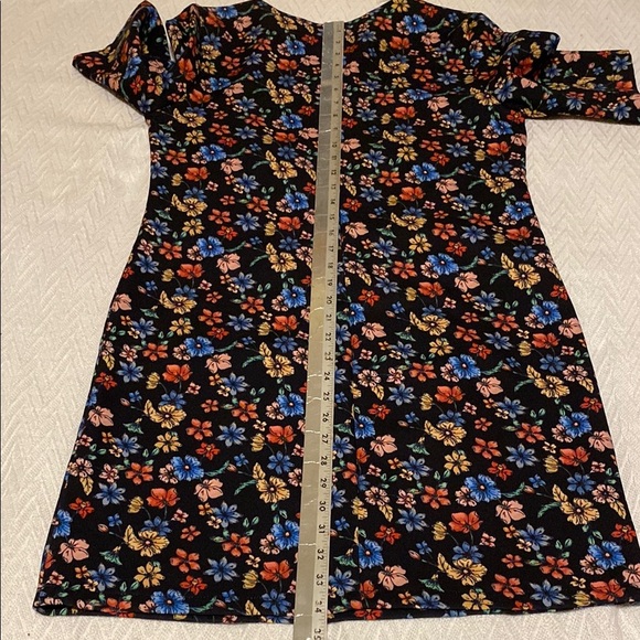 Anthropologie Black with Colourful Floral Short Sleeved Structured Mini Dress - Picture 10 of 12